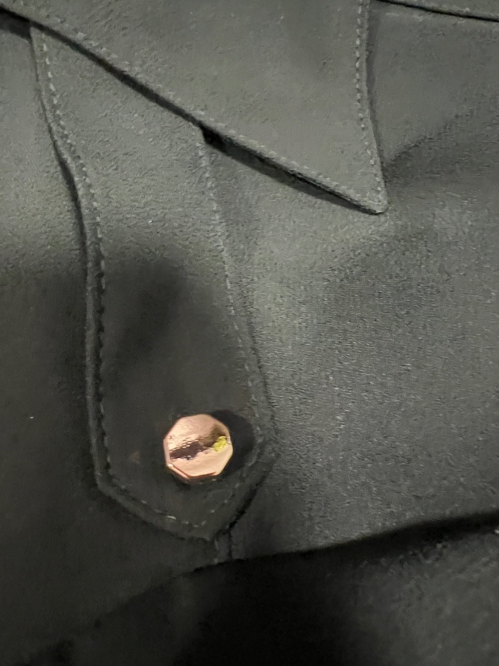 Express Olive Utility Button-Down Shirt with Gold Buttons - Picture 5 of 7